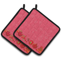 "Caroline's Treasures Fruits & Vegetables In Red Pair of Pot Holders, 7.5HX7.5W, Multicolor"