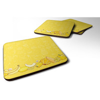 "Caroline's Treasures Fruits & Vegetables In Yellow Foam Coaster Set of 4, 3.5, Multicolor"