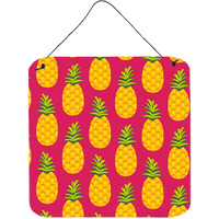 "Caroline's Treasures Pineapples on Pink Metal Print, 6"" H x 6"" W, Multicolor"