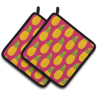 "Caroline's Treasures Pineapples On Pink Pair of Pot Holders, 7.5HX7.5W, Multicolor"
