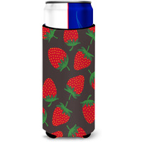 "Caroline's Treasures Strawberries On Gray Michelob Ultra Hugger For Slim Cans, Slim Can, Multicolor"