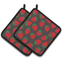"Caroline's Treasures Strawberries On Gray Pair of Pot Holders, 7.5HX7.5W, Multicolor"