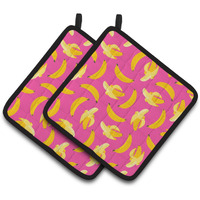 "Caroline's Treasures Bananas On Pink Pair of Pot Holders, 7.5HX7.5W, Multicolor"