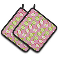 "Caroline's Treasures Apples On Pink Pair of Pot Holders, 7.5HX7.5W, Multicolor"