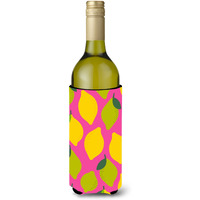 "Caroline's Treasures Lemons and Limes on Pink Wine Bottle Beverage Insulator Hugger, 750 ml, Multicolor"
