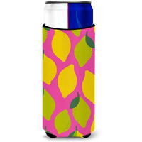 "Caroline's Treasures Lemons & Limes On Pink Michelob Ultra Hugger For Slim Cans, Slim Can, Multicolor"