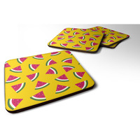 "Caroline's Treasures Watermelon On Yellow Foam Coaster Set of 4, 3.5, Multicolor"