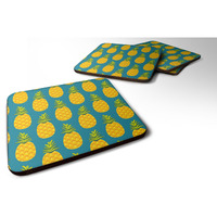 "Caroline's Treasures Pineapples On Teal Foam Coaster Set of 4, 3.5, Multicolor"