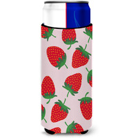"Caroline's Treasures Strawberries On Pink Michelob Ultra Hugger For Slim Cans, Slim Can, Multicolor"