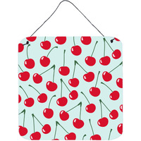 "Caroline's Treasures Cherries on Blue Metal Print, 6"" H x 6"" W, Multicolor"
