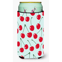 "Caroline's Treasures Cherries on Blue Tall Boy Beverage Insulator Hugger, Multicolor"