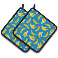 "Caroline's Treasures Bananas On Blue Pair of Pot Holders, 7.5HX7.5W, Multicolor"