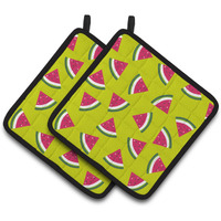 "Caroline's Treasures Watermelon On Lime green Pair of Pot Holders, 7.5HX7.5W, Multicolor"