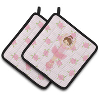 "Caroline's Treasures Ballerina Brunette Front Pose Pair of Pot Holders, 7.5HX7.5W, Multicolor"