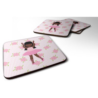 "Caroline's Treasures Ballerina African American Long Hair Foam Coaster Set of 4, 3.5, Multicolor"