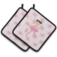 "Caroline's Treasures Ballerina black Hair Ponytails Pair of Pot Holders, 7.5HX7.5W, Multicolor"