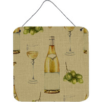 "Caroline's Treasures White Wine on Linen Metal Print, 6"" H x 6"" W, Multicolor"