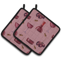 "Caroline's Treasures Red Wine On Linen Pair of Pot Holders, 7.5HX7.5W, Multicolor"