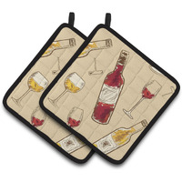 "Caroline's Treasures Red & White Wine Pair of Pot Holders, 7.5HX7.5W, Multicolor"