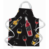 "Caroline's Treasures BB5197APRON Red & White Wine On black Apron, Large, Multicolor"