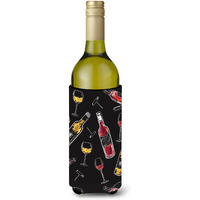 "Caroline's Treasures BB5197LITERK Red and White Wine on Black Wine Bottle Beverage Insulator Hugger, 750ml, Multicolor"