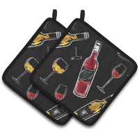 "Caroline's Treasures Red & White Wine On black Pair of Pot Holders, 7.5HX7.5W, Multicolor"