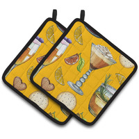 "Caroline's Treasures Drinks & Cocktails Gold Pair of Pot Holders, 7.5HX7.5W, Multicolor"