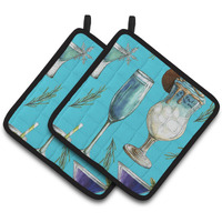 "Caroline's Treasures Drinks & Cocktails Blue Pair of Pot Holders, 7.5HX7.5W, Multicolor"