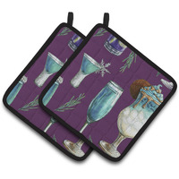"Caroline's Treasures Drinks & Cocktails Purple Pair of Pot Holders, 7.5HX7.5W, Multicolor"