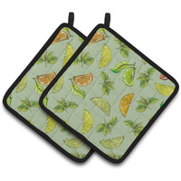 "Caroline's Treasures Lemons, Limes & Oranges Pair of Pot Holders, 7.5HX7.5W, Multicolor"