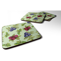 "Caroline's Treasures Berries In green Foam Coaster Set of 4, 3.5, Multicolor"