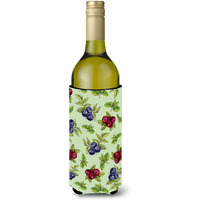 "Caroline's Treasures BB5208LITERK Berries in Green Wine Bottle Beverage Insulator Hugger, 750ml, Multicolor"