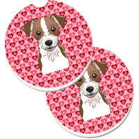 "Caroline's Treasures BB5272CARC Jack Russell Terrier Hearts Cup Holder Car Coasters (Set of 2), 2.56"", Multicolor"