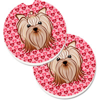 "Caroline's Treasures Yorkie Yorkishire Terrier Hearts Set of 2 Cup Holder Car Coasters, 2.56, Multicolor"