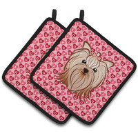 "Caroline's Treasures Yorkie Yorkishire Terrier Hearts Pair of Pot Holders, 7.5HX7.5W, Multicolor"