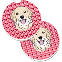 "Caroline's Treasures BB5275CARC Golden Retriever Hearts Cup Holder Car Coasters (Set of 2), 2.56"", Multicolor"