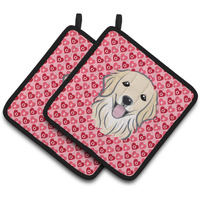 "Caroline's Treasures BB5275PTHD Golden Retriever Hearts Pair of Pot Holders, 7.5H X 7.5W"", Multicolor"