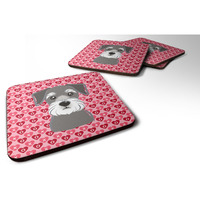 "Caroline's Treasures Schnauzer Hearts Foam Coaster Set of 4, 3.5, Multicolor"