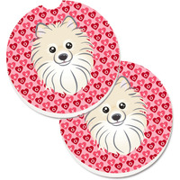 "Caroline's Treasures Pomeranian Hearts Set of 2 Cup Holder Car Coasters, 2.56, Multicolor"
