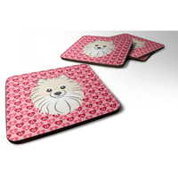 "Caroline's Treasures Pomeranian Hearts Foam Coaster Set of 4, 3.5, Multicolor"