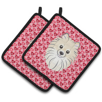 "Caroline's Treasures Pomeranian Hearts Pair of Pot Holders, 7.5HX7.5W, Multicolor"