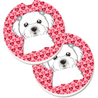 "Caroline's Treasures Maltese Hearts Set of 2 Cup Holder Car Coasters, 2.56, Multicolor"