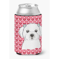 "Caroline's Treasures Maltese Hearts Can or Bottle Hugger, Multicolor"