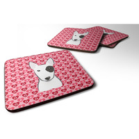 "Caroline's Treasures Bull Terrier Hearts Foam Coaster Set of 4, 3.5, Multicolor"