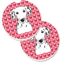 "Caroline's Treasures Dalmatian Hearts Set of 2 Cup Holder Car Coasters, 2.56, Multicolor"