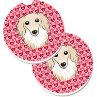 "Caroline's Treasures Longhair Creme Dachshund Hearts Set of 2 Cup Holder Car Coasters, 2.56, Multicolor"