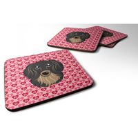 "Caroline's Treasures Longhair black & Tan Dachshund Hearts Foam Coaster Set of 4, 3.5, Multicolor"