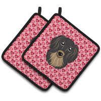 "Caroline's Treasures Longhair black & Tan Dachshund Hearts Pair of Pot Holders, 7.5HX7.5W, Multicolor"
