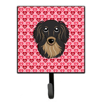 "Caroline's Treasures Leash Key Holder BB5283SH4 Longhair Black and Tan Dachshund Hearts Wall Hook, Small, Multicolor"