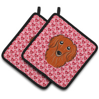 "Caroline's Treasures Longhair Red Dachshund Hearts Pair of Pot Holders, 7.5HX7.5W, Multicolor"